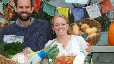 The owners of The Market Garden Cafe in Eynsham with fresh produce.